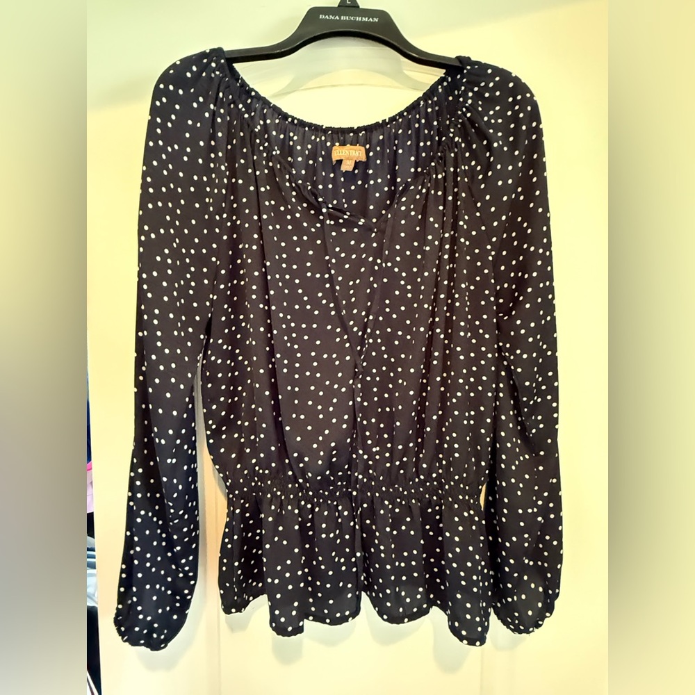 Ellen Tracy Black and White Polka Dot Blouse